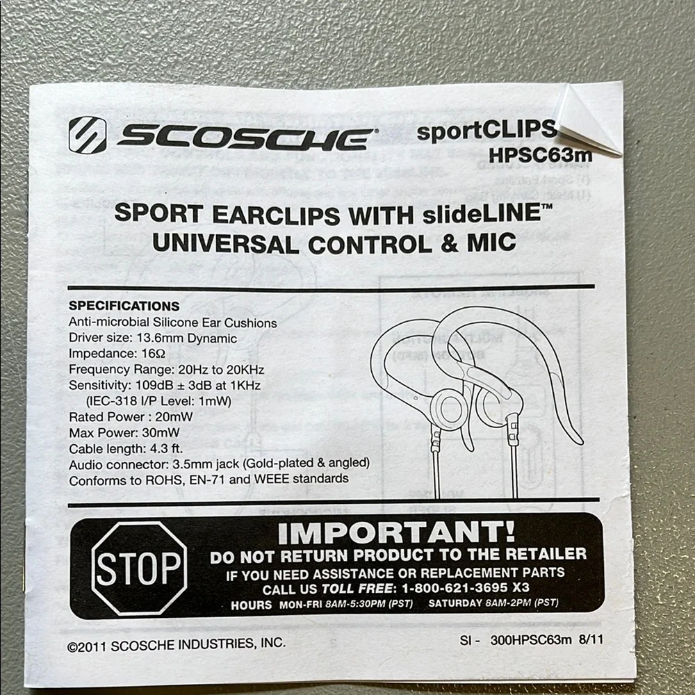 Scosche Black/Gray Sport Earclips with SlideLine Universal Control